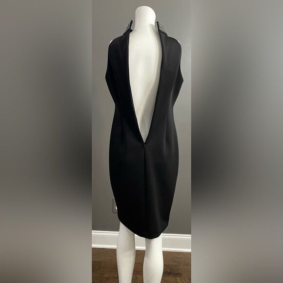 Calvin Klein Rhinestone Beaded Collar Black Halter Dress Size 4 - Picture 8 of 10